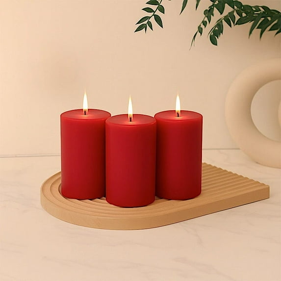 Balsa Circle 6 Red 3x6 in Dripless Round Unscented Pillar Candles Party Wedding Reception Centerpieces Event Home Decorations Supplies