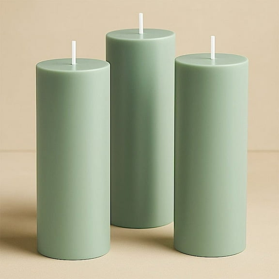 Balsa Circle 6 Sage Green 3x9 in Dripless Round Unscented Pillar Candles Party Wedding Reception Centerpieces Event Home Decorations Supplies