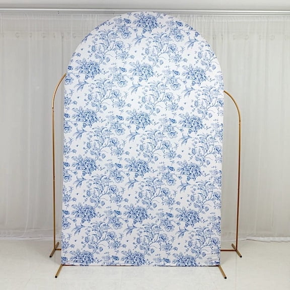 Balsa Circle 8 feet Fitted Chiara French Toile Floral Spandex Round Top Wedding Arch Backdrop Stand Cover Party Events Decorations