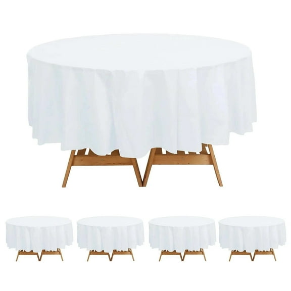Balsa Circle 84 in White Round Disposable Plastic Tablecloth Table Cover Affordable Cheap Picnic