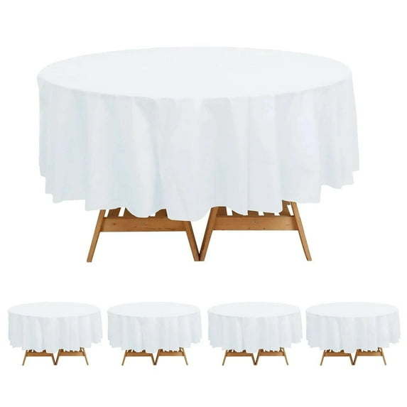 Balsa Circle 84 in White Round Disposable Plastic Tablecloth Table Cover Affordable Cheap Picnic