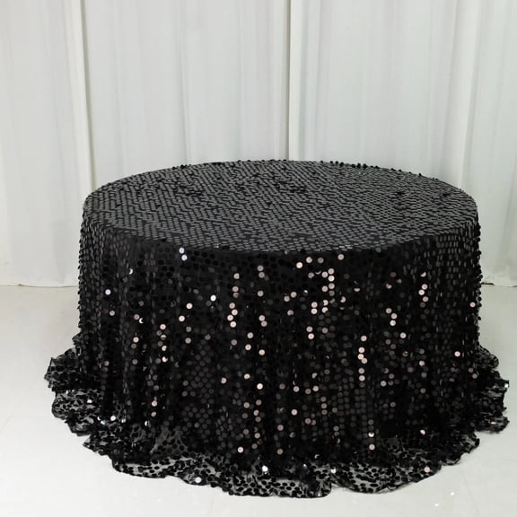 Balsa Circle Black 132 in Big Payette Sequin Round Tablecloth Dinner Party Table Cover Wedding Reception Event Decorations Restaurant Catering Dining Linens Supplies