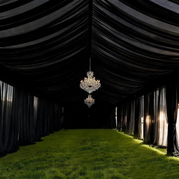 Balsa Circle Black 25x36 feet 4-Way Stretch Spandex 100 GSM Tent Ceiling Drape with Pole Backdrop Curtain Pockets Party Wedding Reception Event Decorations Supplies