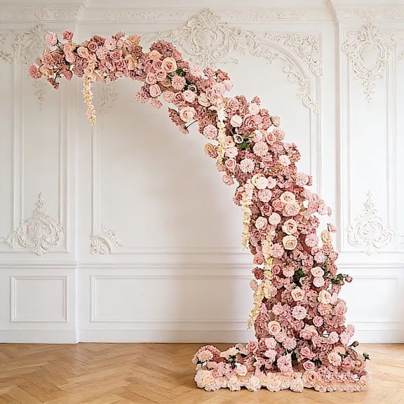 Balsa Circle Dusty Rose 8 feet with Roses, Hydrangeas and Chrysanthemums Silk Floral Half Crescent Wedding Arch Party Photo Background Wedding Reception Event Decorations