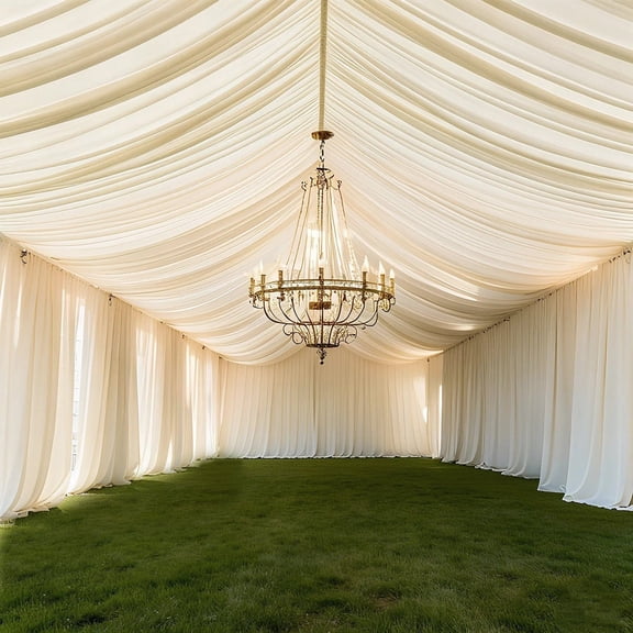 Balsa Circle Ivory 25x36 feet 4-Way Stretch Spandex Tent Ceiling Drape with Pole Backdrop Curtain Pockets Party Wedding Reception Event Decorations Supplies