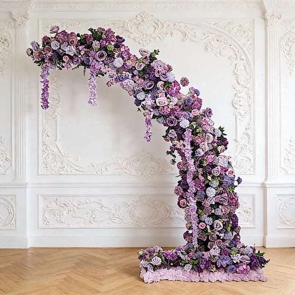 Balsa Circle Lavender 8 feet with Roses, Hydrangeas and Chrysanthemums Silk Floral Half Crescent Wedding Arch Party Photo Background Wedding Reception Event Decorations