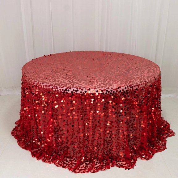 Balsa Circle Red 132 in Big Payette Sequin Round Tablecloth Dinner Party Table Cover Wedding Reception Event Decorations Restaurant Catering Dining Linens Supplies