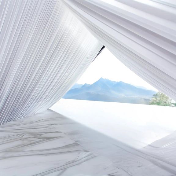 Balsa Circle White 25x36 feet 4-Way Stretch Spandex Tent Ceiling Drape with Pole Backdrop Curtain Pockets Party Wedding Reception Event Decorations Supplies