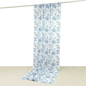 Balsa Circle White Blue 5x10 feet Polyester Drapery Backdrop Curtain with French Toile Floral Pattern and Rod Pockets Party Wedding Reception Events Decorations Supplies