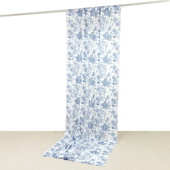 Balsa Circle White Blue 5x10 feet Polyester Drapery Backdrop Curtain with French Toile Floral Pattern and Rod Pockets Party Wedding Reception Events Decorations Supplies