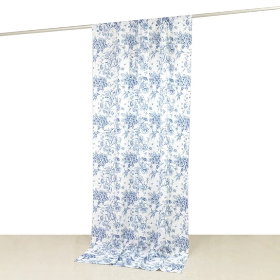 Balsa Circle White Blue 5x12 feet Polyester Drapery Backdrop Curtain with French Toile Floral Pattern and Rod Pockets Party Wedding Reception Events Decorations Supplies