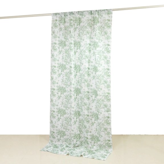 Balsa Circle White Dusty Sage 5x12 feet Polyester Drapery Backdrop Curtain with French Toile Floral Pattern and Rod Pockets Party Wedding Reception Events Decorations Supplies
