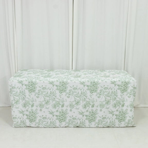 Balsa Circle White Dusty Sage 6 feet Fitted Polyester Rectangle Tablecloth with French Toile Floral Pattern Party Table Linens Wedding Reception Dinner Catering Event Decorations Supplies