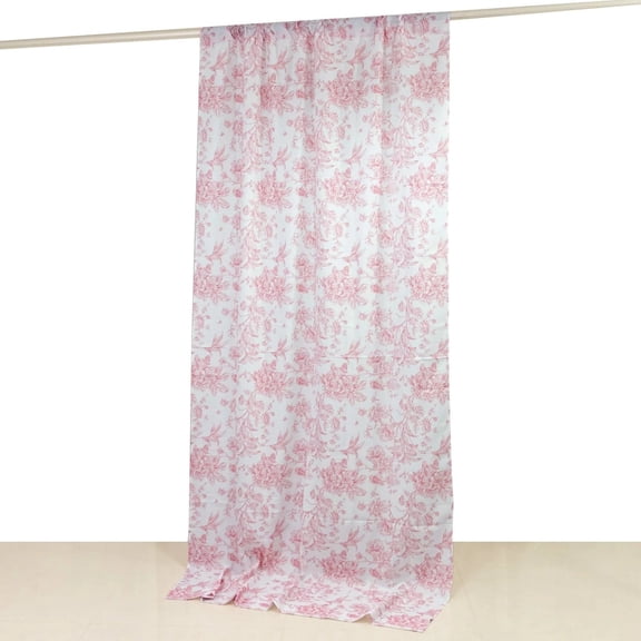 Balsa Circle White Pink 5x12 feet Polyester Drapery Backdrop Curtain with French Toile Floral Pattern and Rod Pockets Party Wedding Reception Events Decorations Supplies