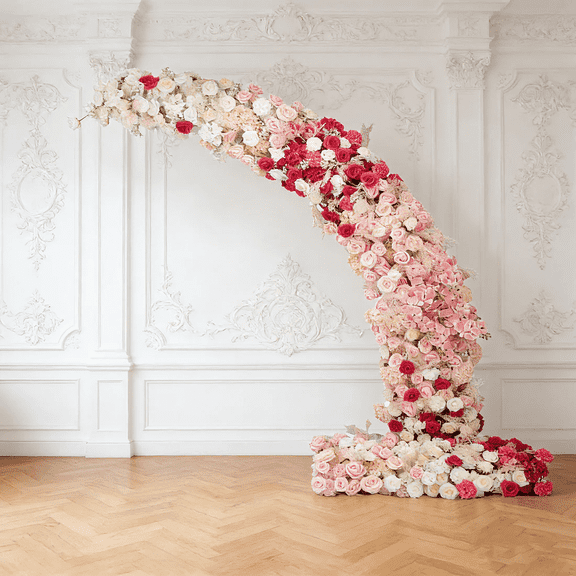 Balsa Circle White and Pink 6.5 feet with Roses, Hydrangeas and  Chrysanthemums Silk Floral Half Crescent Wedding Arch Party Photo Background Wedding Reception Event Decorations