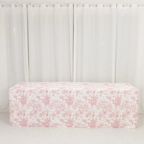 Balsa Circle White Pink 8 feet Fitted Polyester Rectangle Tablecloth with French Toile Floral Pattern Party Table Linens Wedding Reception Dinner Catering Event Decorations Supplies