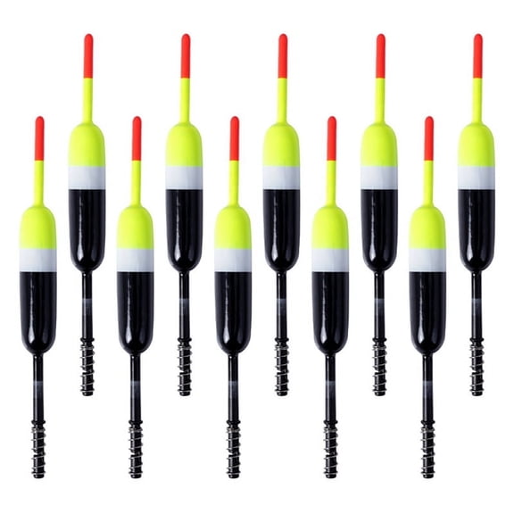 Balsa Wood 10-Pack Fishing Bobbers with Spring-Loaded Rotating Depth Adjustment, Black and Yellow Floats for Crappie Fishing