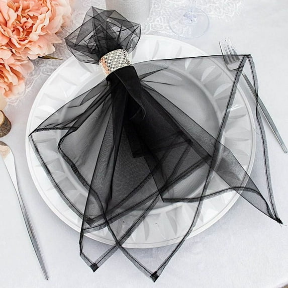 Balsa Circle 10 Black Decorative 23" x 23" Sheer Organza Dinner Table Napkins Party Decorations