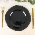 BalsaCircle 10 Black Round 10" Disposable Plastic Dinner Plates Gold Scalloped Trim Party Events ...