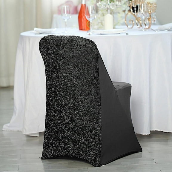 BalsaCircle 10 Black Solid Spandex Stretch Metallic Folding Chair Covers Slipcovers