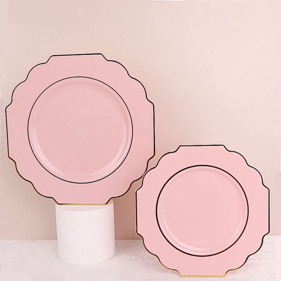 Balsa Circle 10 Blush Disposable Baroque Plastic 11" Dinner Plates Gold Rim Party Decorations