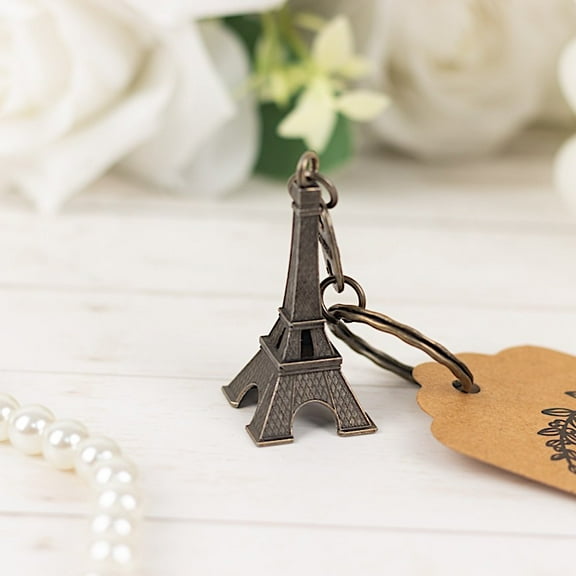 Balsa Circle 10 Bronze Eiffel Tower 4" Plastic Keychains with Thank You Tags Party Favors Events Accessories