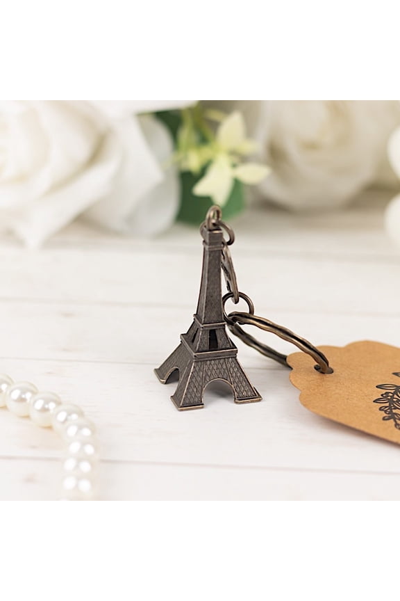 10 Bronze Eiffel Tower 4" Plastic Keychains with Thank You Tags Party Favors Events Accessories
