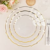 BalsaCircle 10 Clear 10" Disposable Plastic Salad Dinner Plates Gold Scalloped Rim Party Events ...