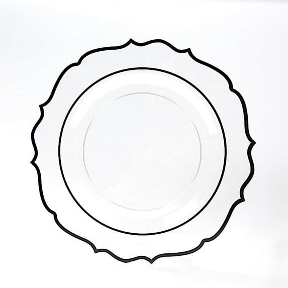 BalsaCircle 10 Clear 13 in Round Plastic Charger Plates Black Scalloped Rim Party Events Decorations Supplies