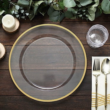BalsaCircle 10 Clear Gold 12 in Round Heavy Duty Plastic Charger Plates Metallic Trim Party Events Decorations
