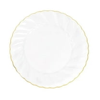 BalsaCircle 10 Clear Gold 8" Round Disposable Plastic Salad Dinner Plates Gold Swirl Design Trim Party Decorations
