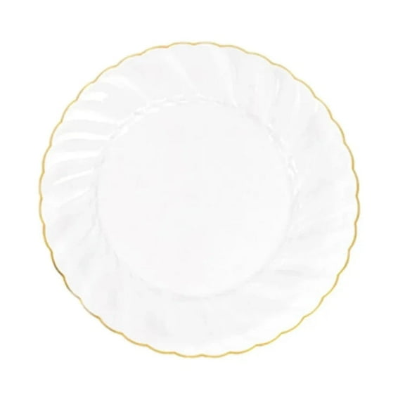 BalsaCircle 10 Clear Gold 8" Round Disposable Plastic Salad Dinner Plates Gold Swirl Design Trim Party Decorations