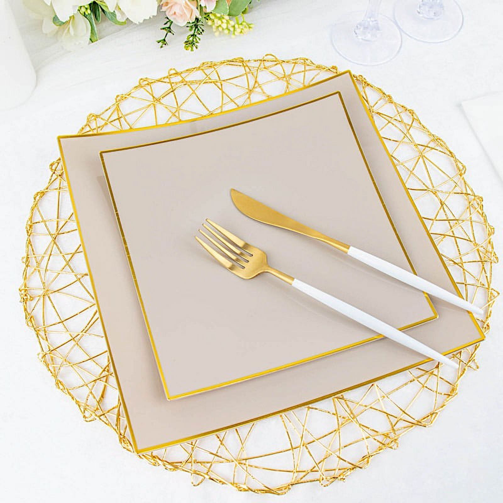 BalsaCircle 10 Concave Taupe 8" Square Disposable Salad Dinner Plastic ...