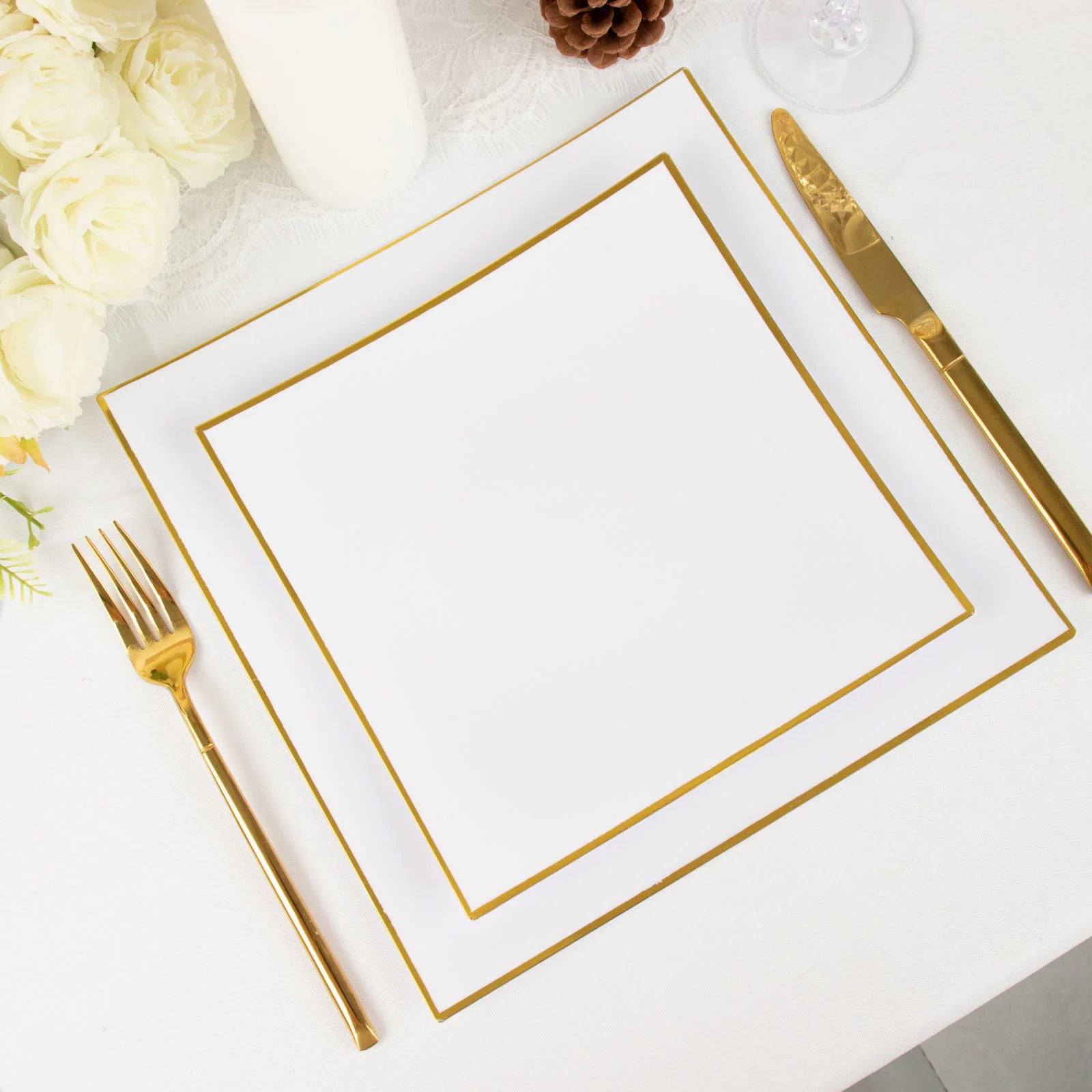 Amscan Square Plastic Plates - Cream With Gold Trim, 7.25 Inch, 8 Count - View #9