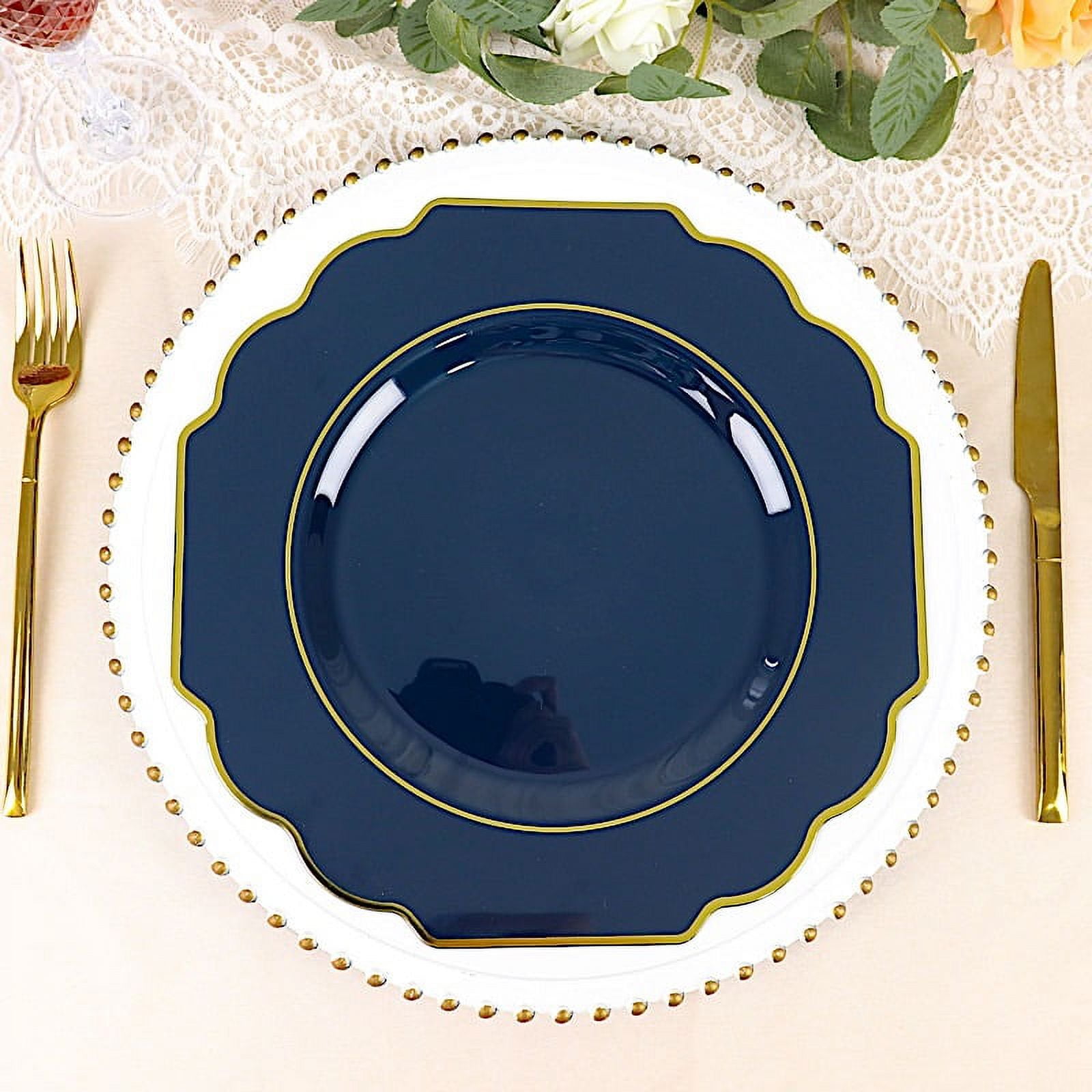 BalsaCircle 10 Navy Blue Disposable Baroque Plastic 11" Dinner Plates ...