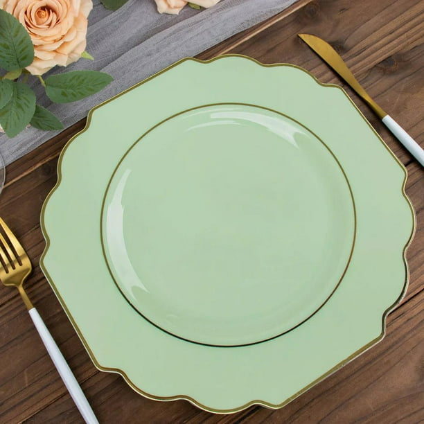 BalsaCircle 10 Disposable Baroque Sage Green Plastic 12" Dinner Plates ...