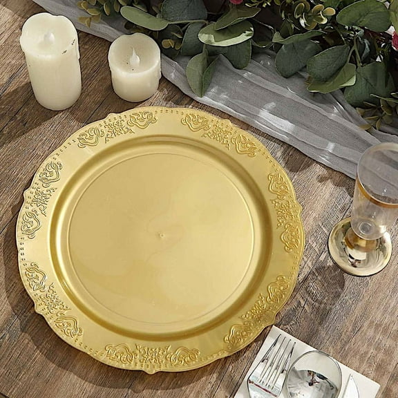 BalsaCircle 10 Gold 10" Plastic Salad Plates Gold Trim Wedding Party Catering Tableware