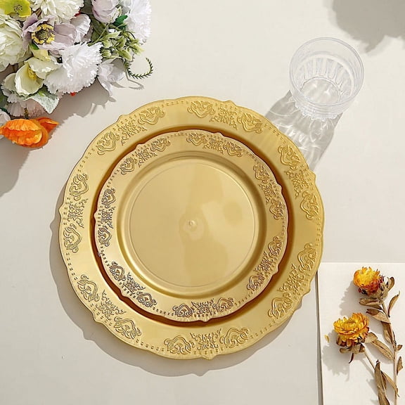 Balsa Circle 10 Gold 8" Plastic Disposable Salad Plates Gold Trim Wedding Party