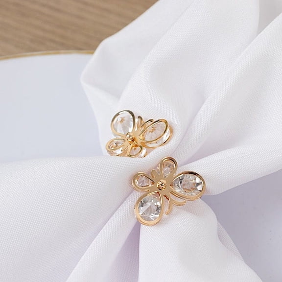 Balsa Circle 10 Gold Metal Butterfly Napkin Rings with Crystal Diamond Accents Wedding Party Catering Fine Dining Tableware Supplies