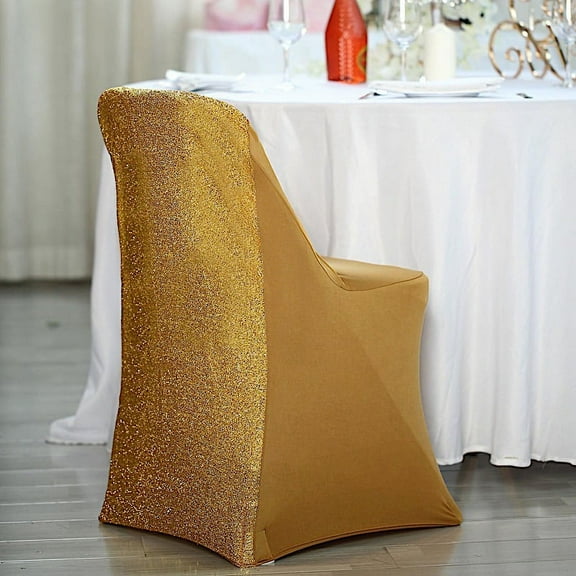 BalsaCircle 10 Gold Solid Spandex Stretch Metallic Folding Chair Covers Slipcovers