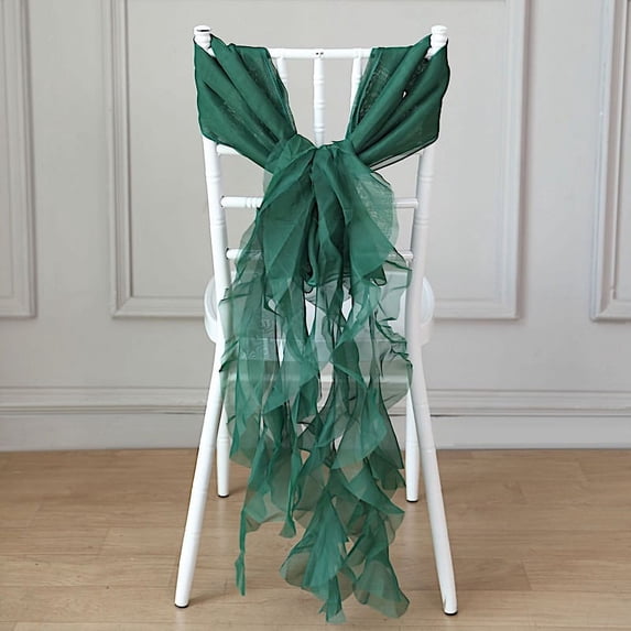 BalsaCircle 10 Hunter Green Premium Solid Curly Chiffon Chair Sashes Wedding Slipcovers