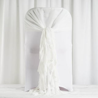 BalsaCircle 10 Ivory Premium Solid Curly Chiffon Chair Sashes Wedding Slipcovers