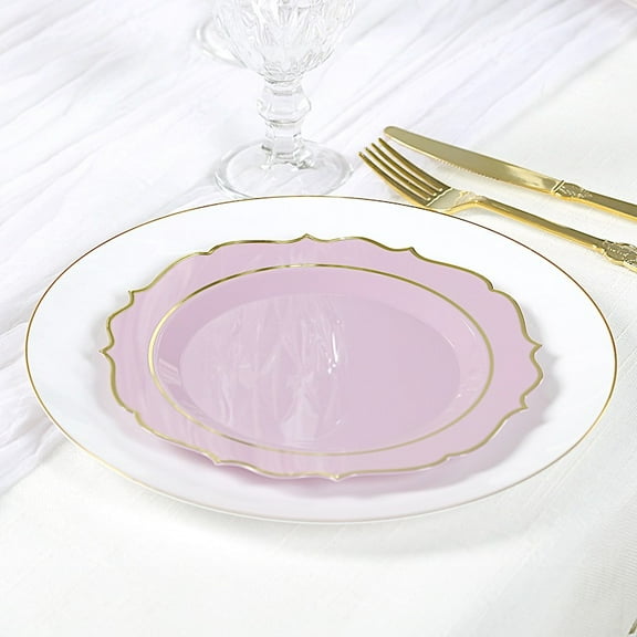 Balsa Circle 10 Lavender Lilac 8" Round Plastic Dessert Plates Blush Scalloped Rim