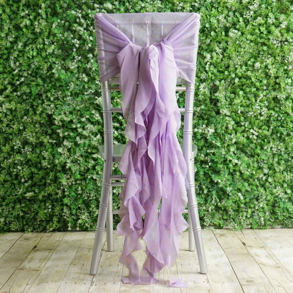 BalsaCircle 10 Lavender Premium Solid Curly Chiffon Chair Sashes Slipcovers
