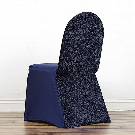 Balsa Circle 10 Navy Blue Solid Metallic Spandex Stretchable Banquet Chair Covers Slipcovers