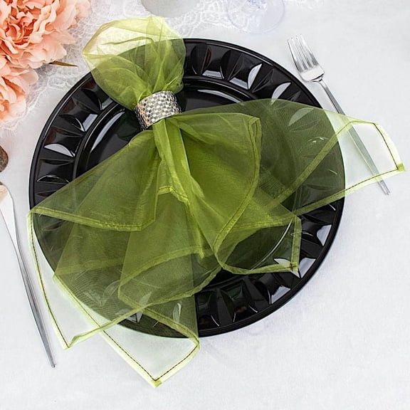 Balsa Circle 10 Olive Green Decorative 23" x 23" Sheer Organza Dinner Table Napkins Party Decorations