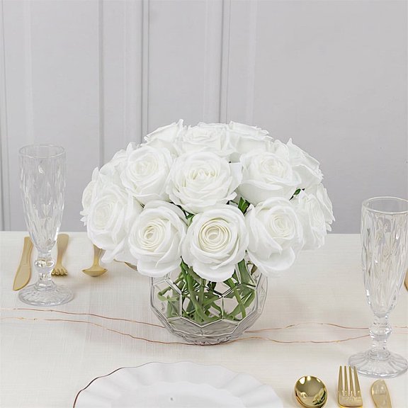 BalsaCircle 10 Pcs White 12 in Realistic Artificial Flowers Silk Roses Bouquets Party Events Decorations