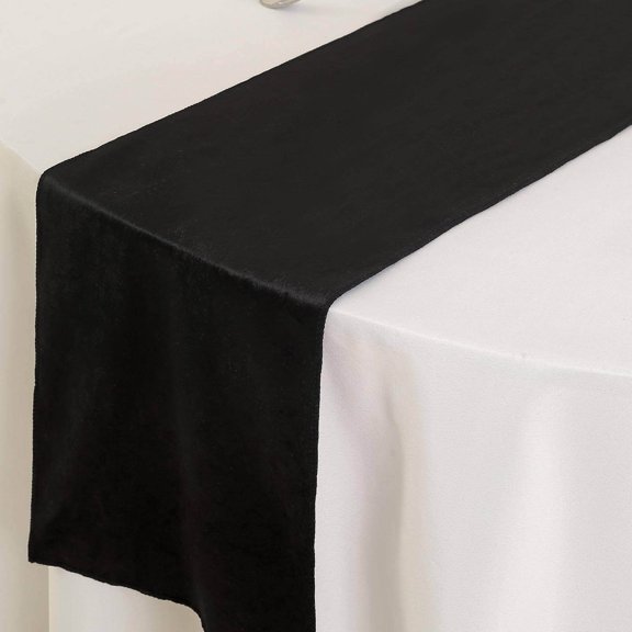 BalsaCircle 10 Pieces 12x107" Black Premium Velvet Table Runners Catering Kitchen Linens