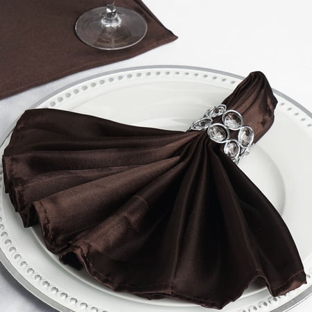 BalsaCircle 10 Pieces 20" Chocolate Brown Satin Dinner Napkins Wedding Party