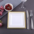 thumbnail image 1 of BalsaCircle 10 Pieces 7" White Gold Trim Plastic Square Plates Disposable Tableware, 1 of 8